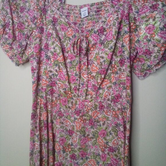 Old Navy Dress S Petite Peasant Short Sleeve Floral Colorful - Picture 11 of 14